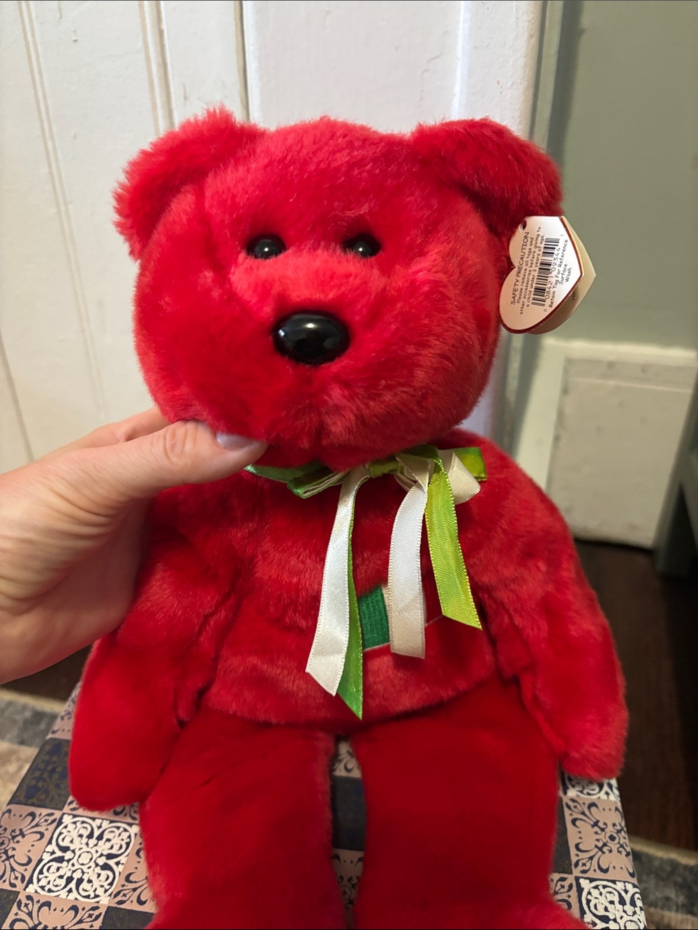 Ty Osito Red Plush Beanie Buddy with Heart Tag, bigger size pristine condition